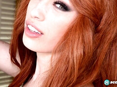 Grote mammen, Rondborstig, Masturbatie, Natuurlijk, Natuurlijke tieten, Buiten, Roodharige vrouw, Tieten likken