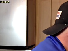Amateur gaydaddy sucks his boyfriends cock in a glory hole at his house