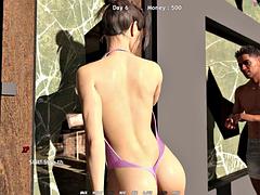 Tridimensionnel, Plage, Couple, Éjaculation interne, Hard