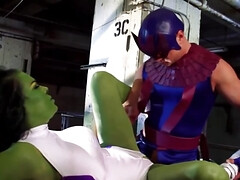 She-Hulk blows masked man and gets fucked missionary style