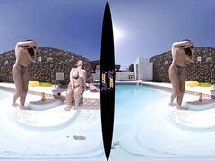 Wet Jo & Tia - Afternoon Sun Outdoors in Pool - Virtual reality POV