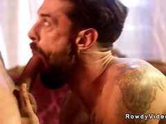 Tattooed gay colleagues anal fucking at home