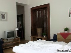 Dirty old slut enjoys two dicks