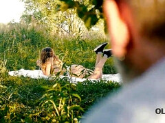 Old4k. accomplished man and good-looking teenager make enjoy in the forest