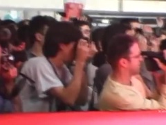 Nasty girl gangbanged wildly by excited men in public