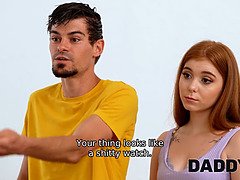 Redhead Euro teen gets a rough doggystyle pounding from her daddy