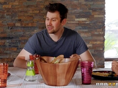 茶髪の, ドレス, キッチン, 淫乱熟女, 母, ソフトコア