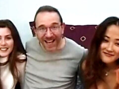 素人, アジア人, フェラチオ, 古典, 顔射, オマンコ, 現実, 三人