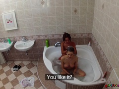 浴室, 指いじり, 彼女, レズビアン, なめる, オマンコ, 濡れ