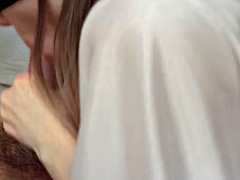 Hot blowjob from stepsister, babe swallowed all the cum