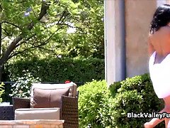 Nude sunbathing ebony blows peeping neighbor