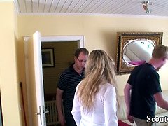 デカパイ, フェラチオ, 巨乳な, チン, ドイツ人, フェラする, ティーン, 三人