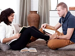 Kont, Grote lul, Bruinharig, Hondjeshouding, Natuurlijke tieten, Kort haar, Mager, Tieten likken