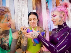 Dual mistress takeover weird slut's holes plunged and jerked