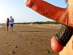 アナル, ビーチ, フェラチオ, 捕まる, 浮気者, アウトドア, 公共, 三人