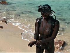 Blonde in latex scuba gear 2: Solo, Fetish  Beach Porn