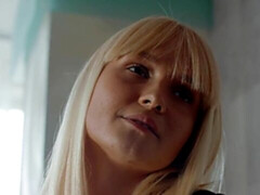 Spicy soloing blonde Lucretia K plays with her pussy on the table