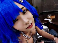 Aziatisch, Grote mammen, Handbeurt, Gezichtspunt, Tieten likken