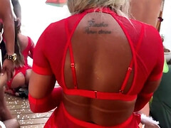 アナル, デカチン, デカパイ, 茶髪の, 乱交, グループ, ゴム, アウトドア