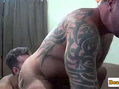Buff bear milking his pierced rod until spunk