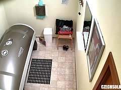 素人, ブロンド, オマンコ, 現実, 剃毛, 日光浴室, 一人, のぞき