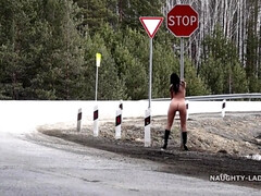 Outdoor exhibitionist - Spring has come - Big tits flashing