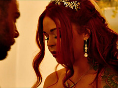 Chambre à dormir, Blonde, Mariée, En levrette, Interracial, Léchez, Piercing, Tatouage