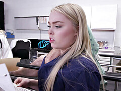 Américain, Cul, Blonde, Sucer une bite, Bureau, Chatte, Rugueux, Plan cul à trois