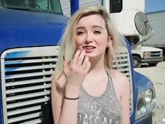 Sweet blonde needs a ride and dude needs a blowjob and fuck