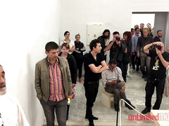 Naked skinny vixen in the Museum - public nudity