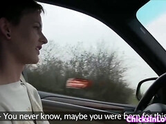 Watch this Euro dyke devour her GF's pussy on the backseat