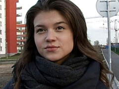 An innocent brunette in a black dress screwed in the missionary pose