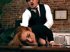 Office fuck doll with big boobs Kira Fox impaled in the doggy style