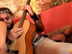 Chicks bend down to take one cock into their holes and asses