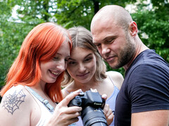 After taking some photos they end up having a three-way