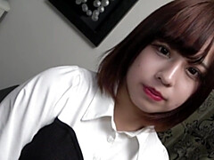 Mignonne, Doigter, Hd, Japonaise, Pov, Chatte, Rasée, Nénés