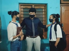 Desi Indian School Friends Preeti and Ishu Hardcore Threesome with Boyfriend BBC Fucking Hindi Audio