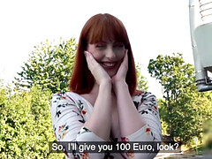 Pulled redhead doggystyled outdoor after riding cock