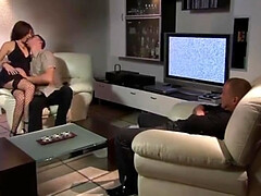 お尻, デカチン, 茶髪の, 古典, 乳首, ストッキング, 三人, オッパイの