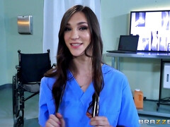 Nurse Holly Michaels sucking Dr. Lee's cock in front of her patient