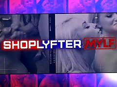 Big-titted Bratty MILF Mylf gets naughty with shop security officer in fishnets and lingerie