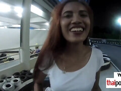 Fledgling Thai teenage Virgin taking a rail in a kart then on a meaty white prick