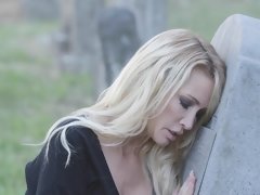 Elegant milf Jessica Drake masturbating on the graveyard