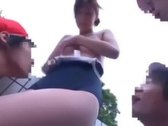Godly asian tart in public place