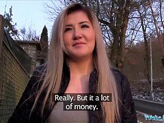 Russian Cute Russian goes wild for cash in public for a hot stranger's cumshot