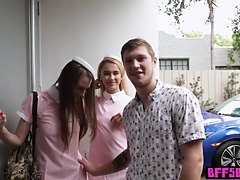 Stunning teen stewardesses fucked their lucky frined