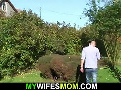 Big-titted blonde mom-in-law cheats on her husband with a wild outdoor blowjob